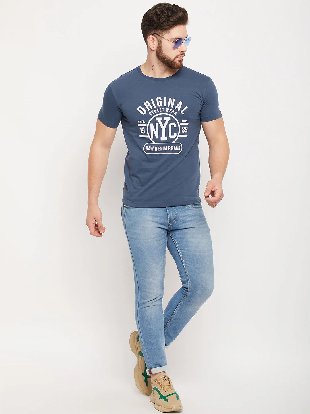 Men Blue Round Neck T-Shirt