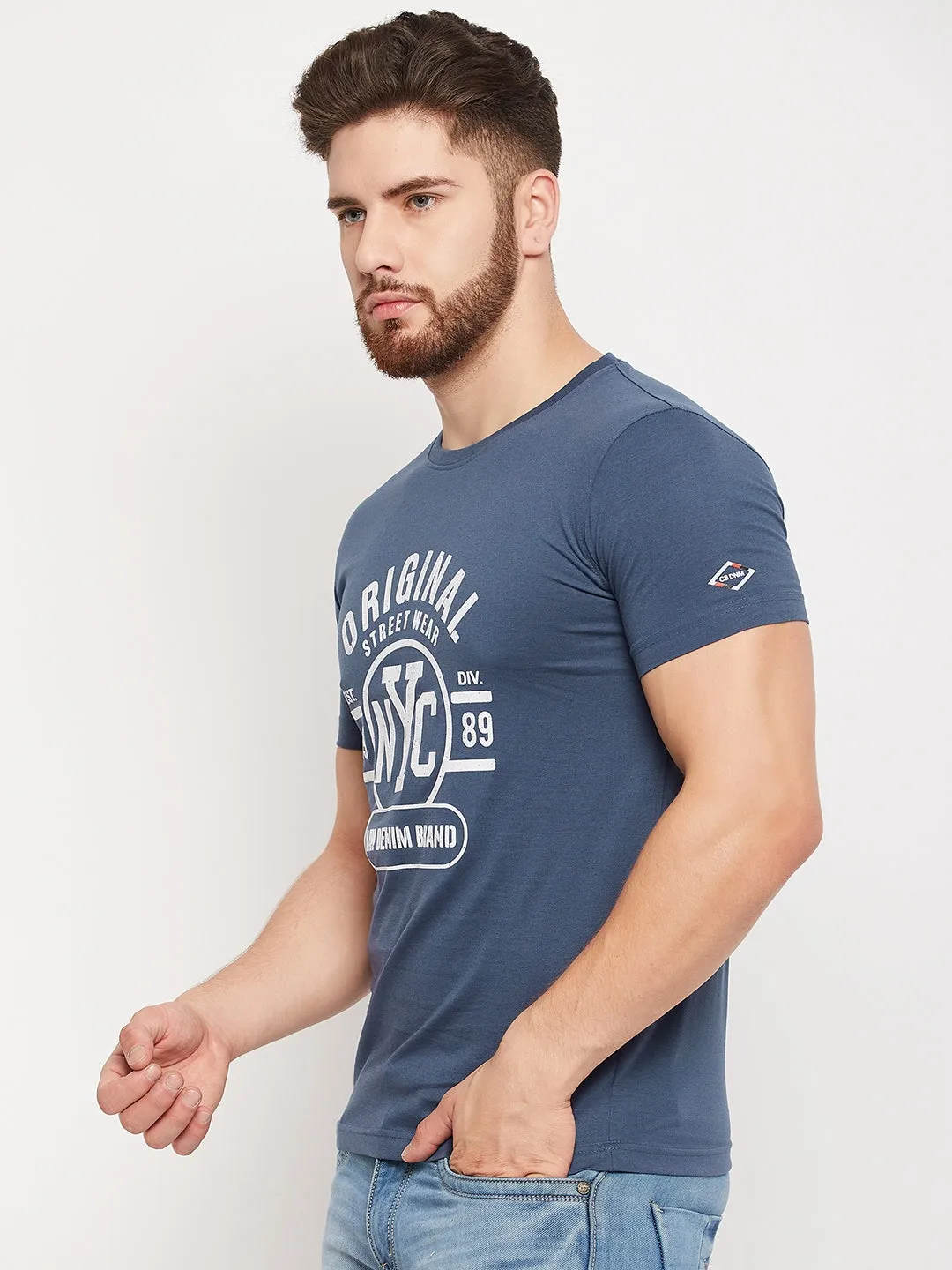 Men Blue Round Neck T-Shirt