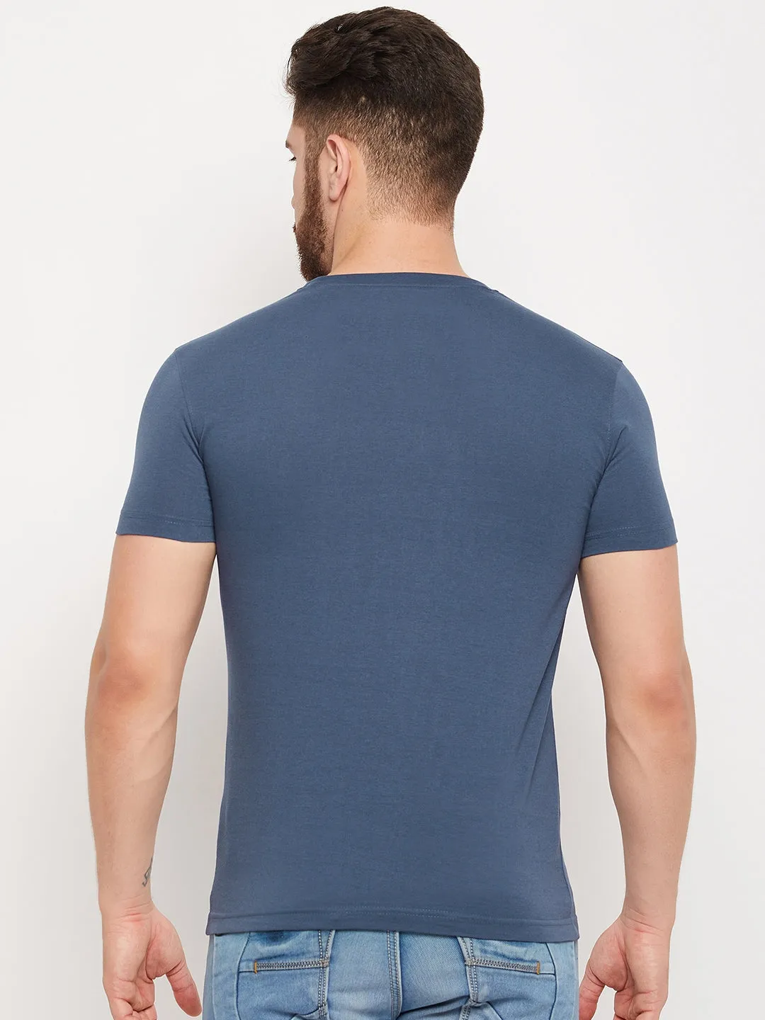 Men Blue Round Neck T-Shirt