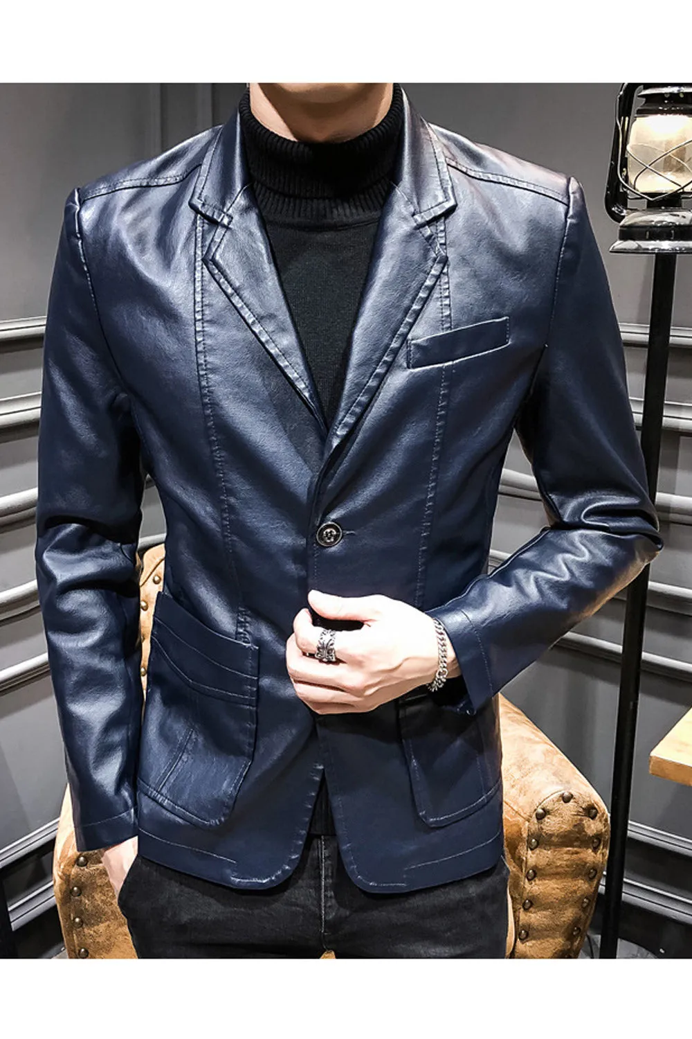 Men Elegant Ultrasmart Button Leather Jacket - MJC15397