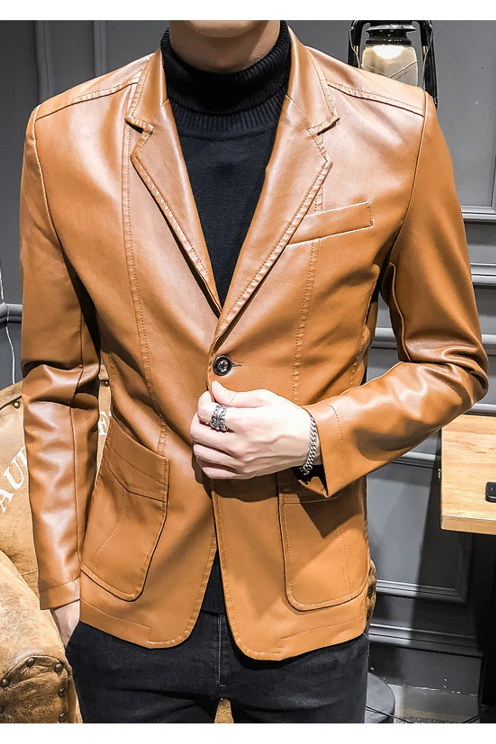 Men Elegant Ultrasmart Button Leather Jacket - MJC15397