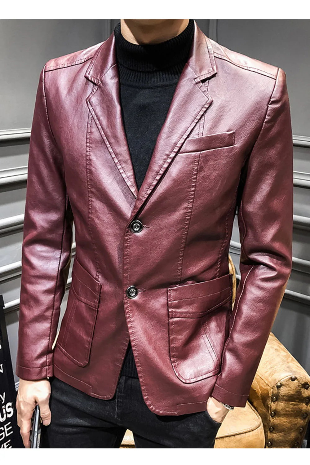 Men Elegant Ultrasmart Button Leather Jacket - MJC15397