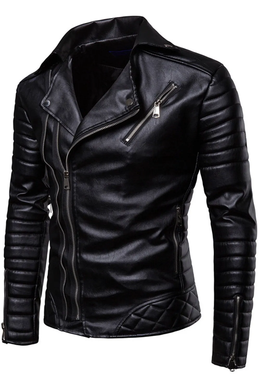 Men Leather Jacket stylish Solid Pattern Neck Collar zippered Winter Jacket - MLJ114449