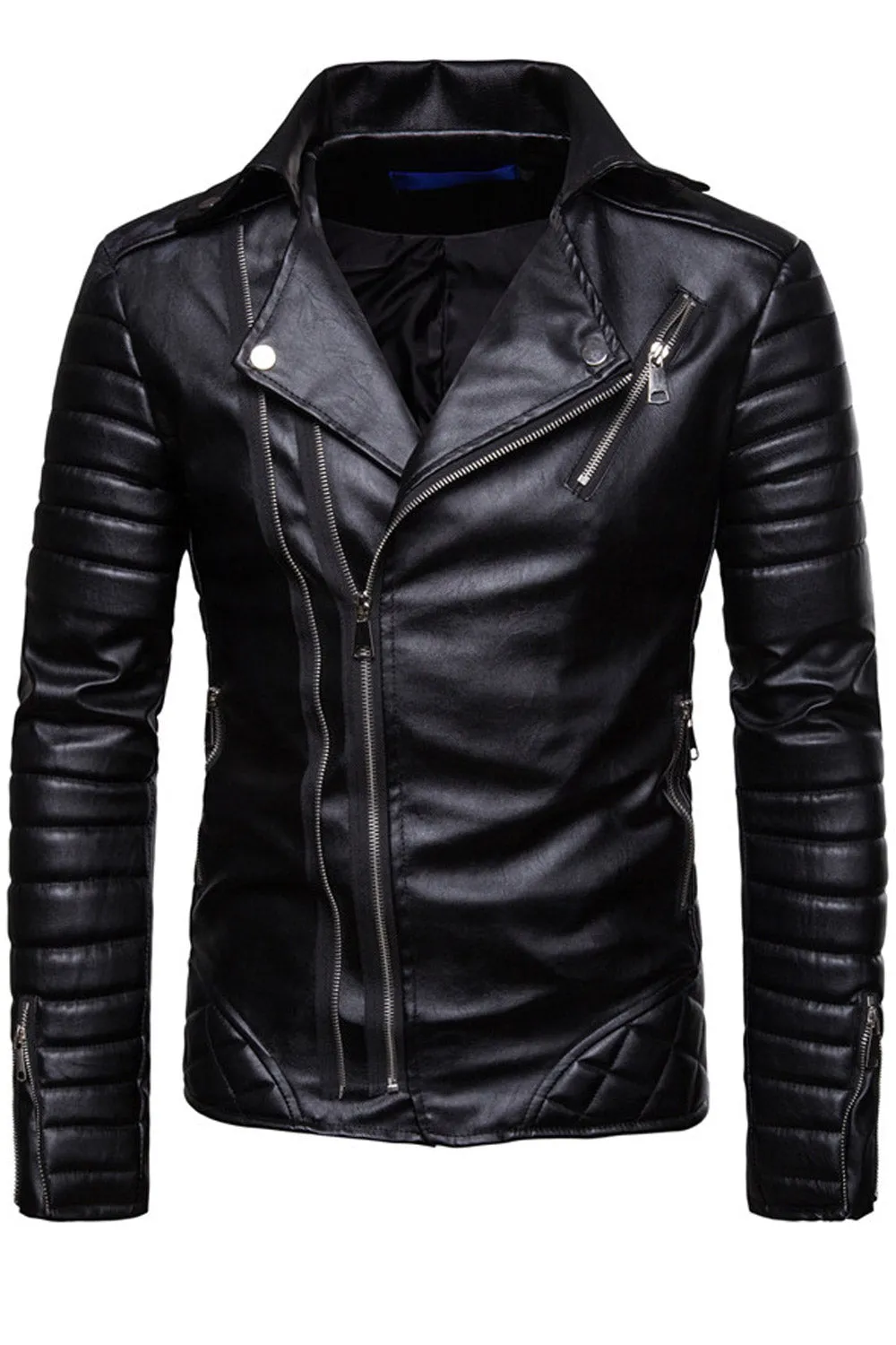 Men Leather Jacket stylish Solid Pattern Neck Collar zippered Winter Jacket - MLJ114449