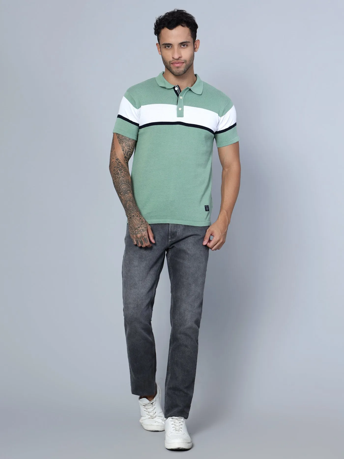 Men Polo Neck Light Green T-Shirt