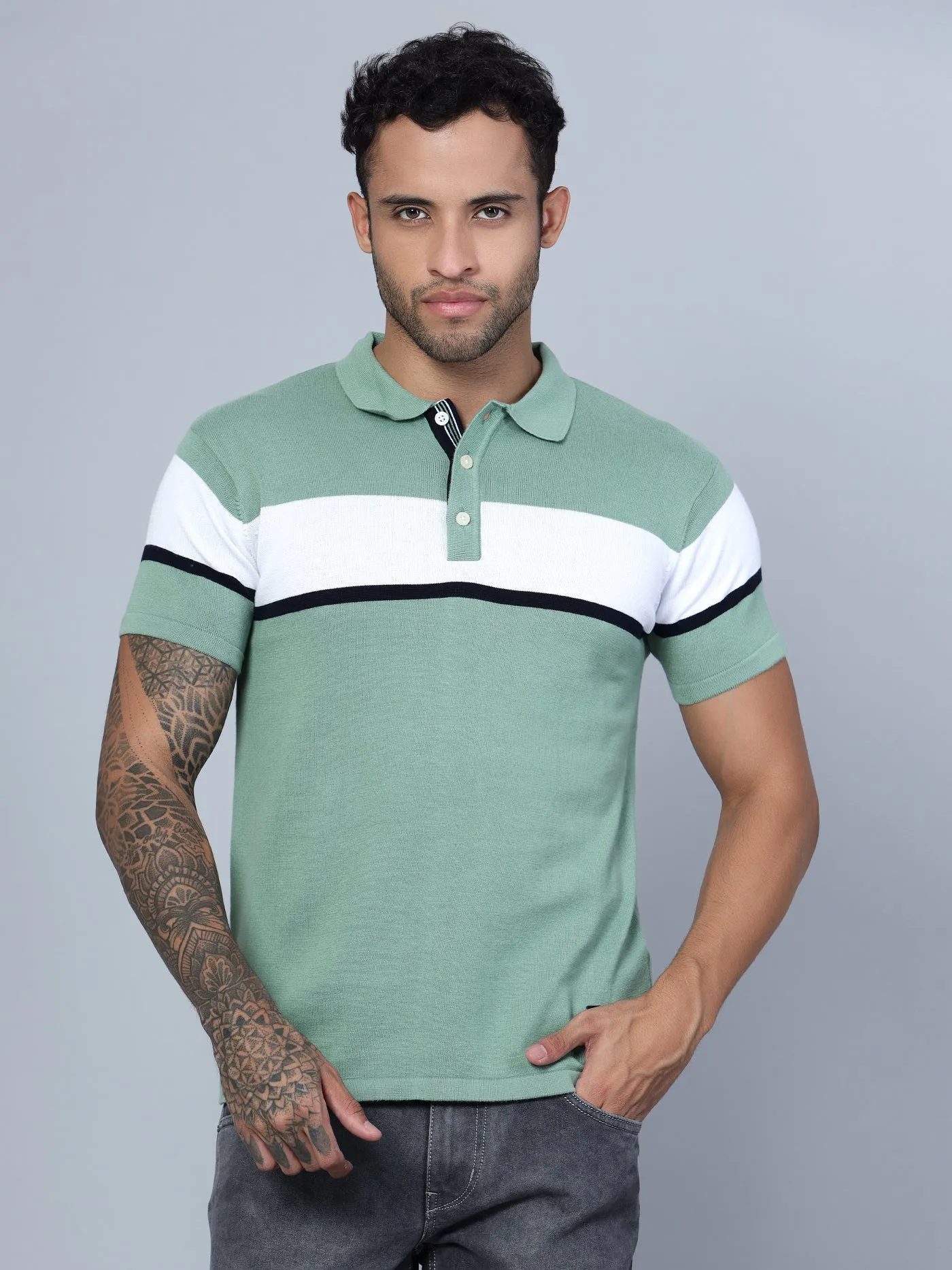 Men Polo Neck Light Green T-Shirt