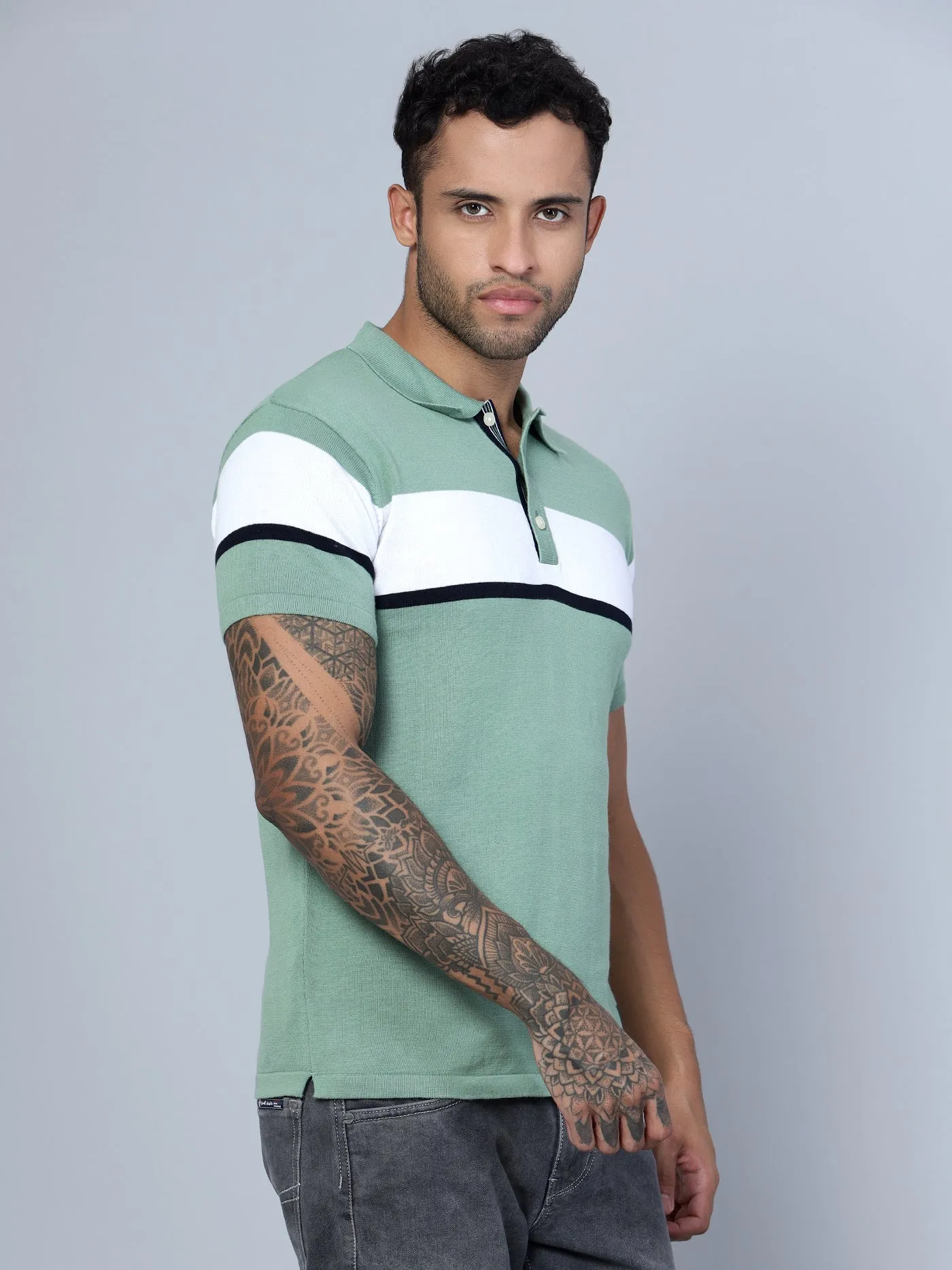 Men Polo Neck Light Green T-Shirt