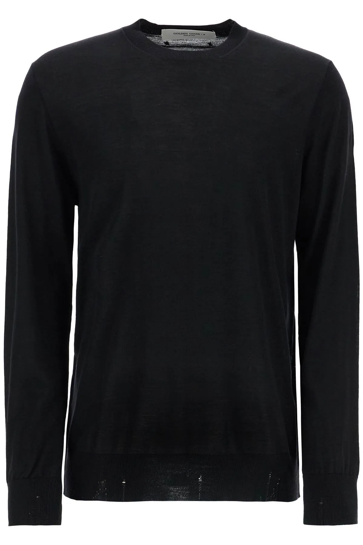 MEN'S BLACK MERINO WOOL CREW NECK SWEATER