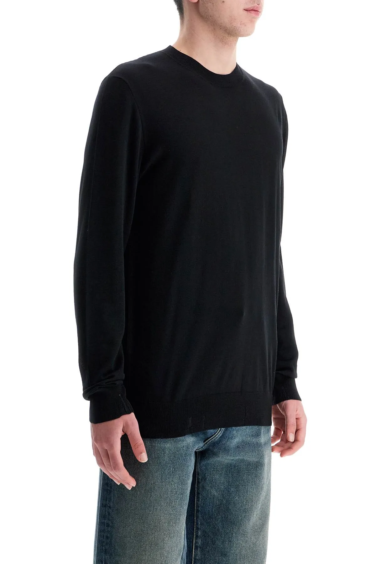 MEN'S BLACK MERINO WOOL CREW NECK SWEATER