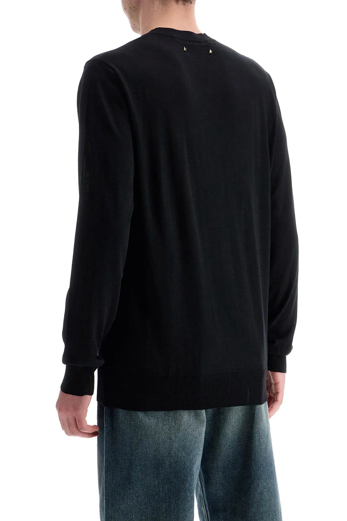 MEN'S BLACK MERINO WOOL CREW NECK SWEATER