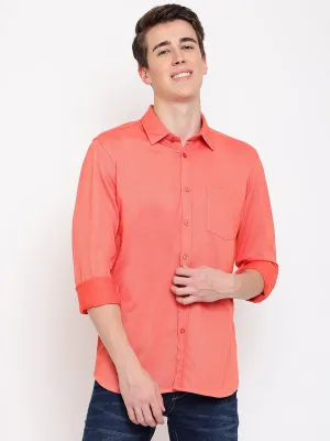 Men's Orange Casual Knit Jersey Full Sleeve Shirt