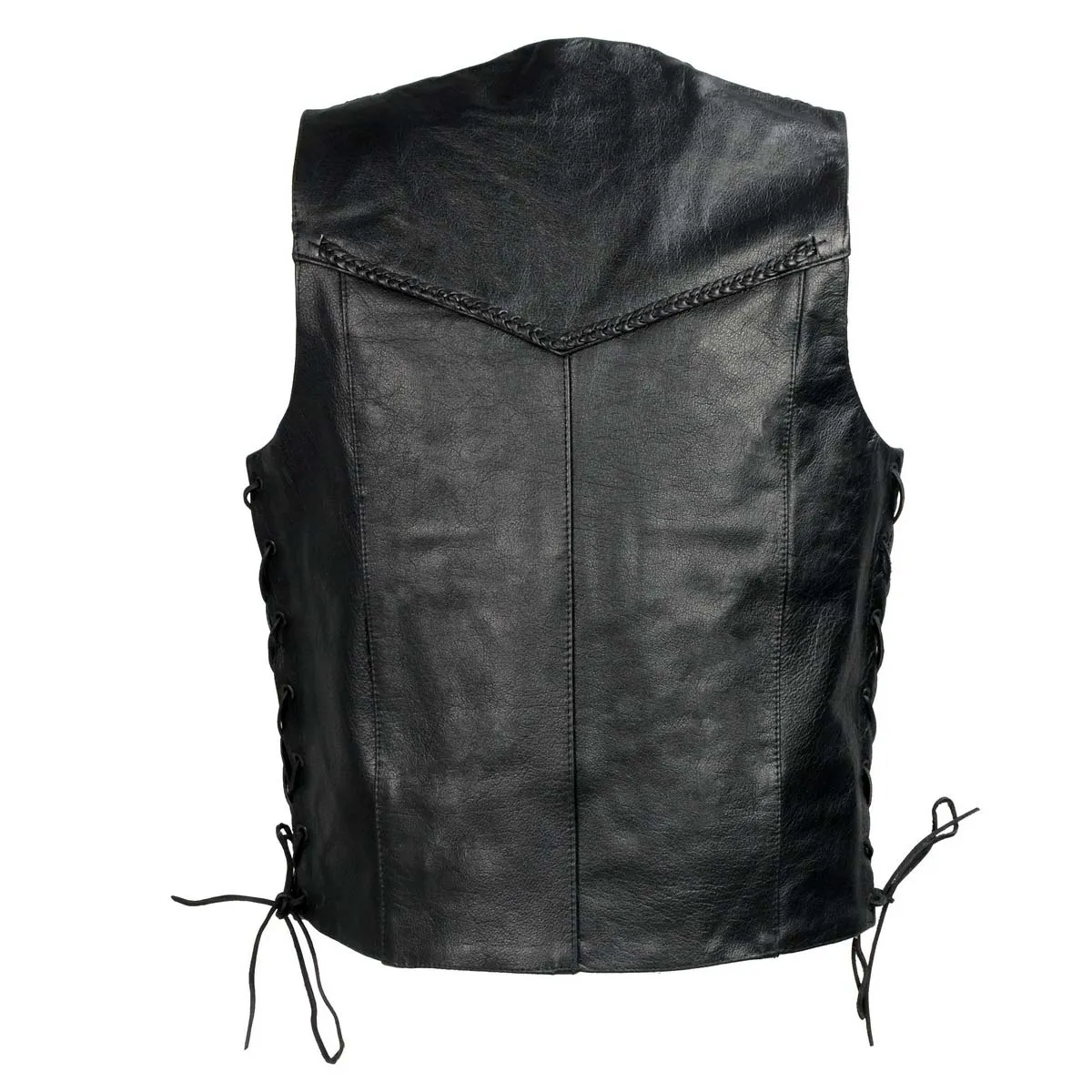 Milwaukee Leather SH1314TALL Men's Classic Black Braided Leather Vest with Side Laces