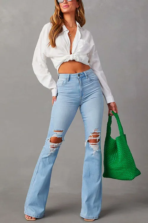 Moxidress Distressed Bell Bottoms Ripped Trendy Jeans