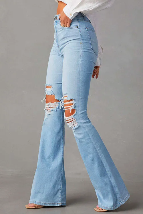 Moxidress Distressed Bell Bottoms Ripped Trendy Jeans