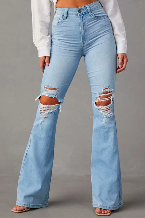 Moxidress Distressed Bell Bottoms Ripped Trendy Jeans