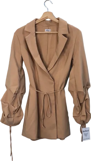 Oh Polly Beige Ruched Sleeve Blazer Dress UK 6