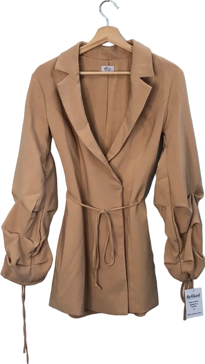 Oh Polly Beige Ruched Sleeve Blazer Dress UK 6