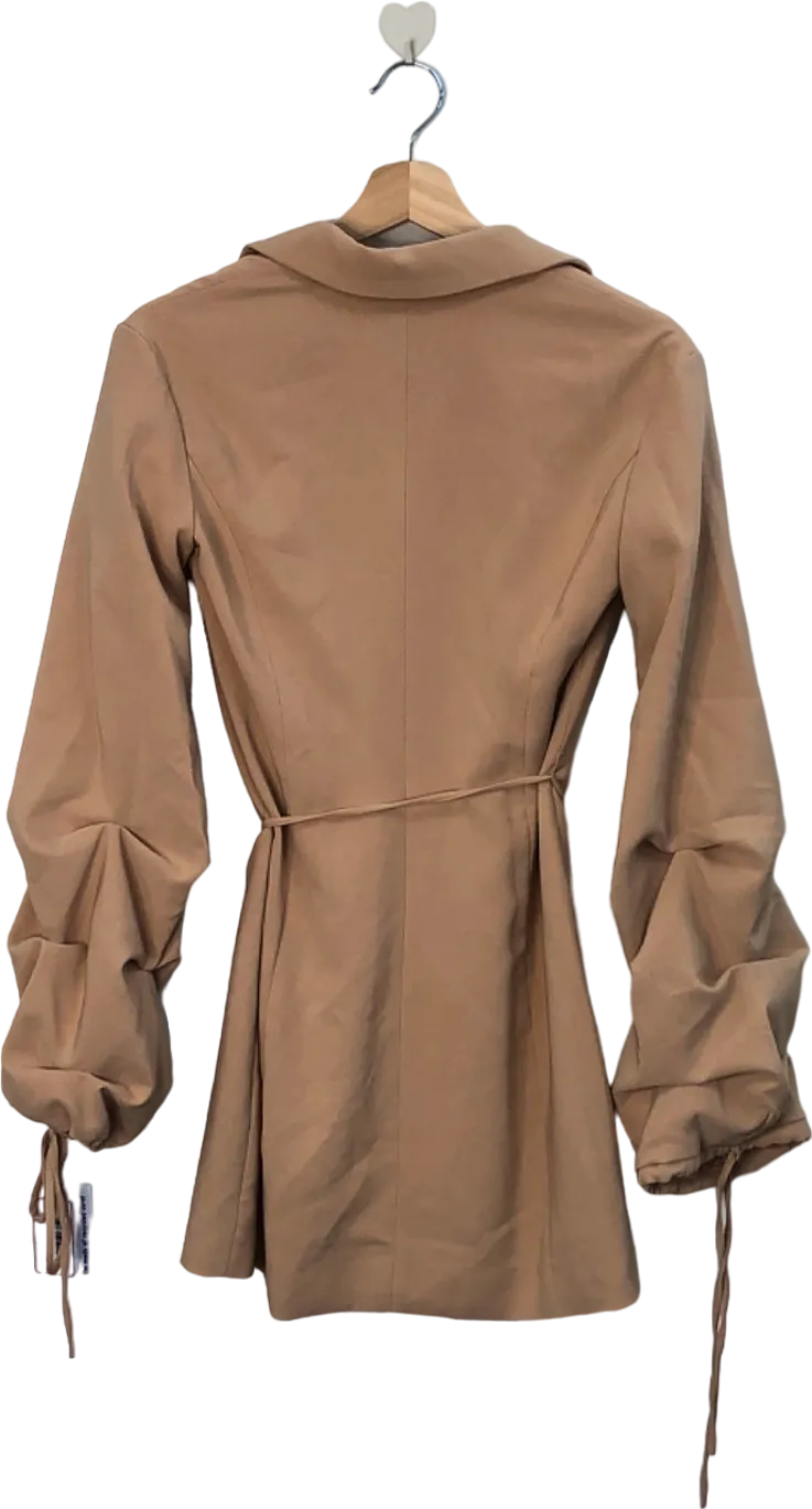 Oh Polly Beige Ruched Sleeve Blazer Dress UK 6