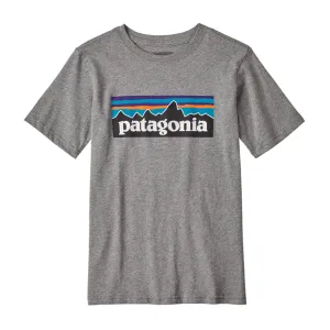 Patagonia Boys P-6 Logo Organic S/S T-Shirt - Gravel Heather / White (GHWH) 62153