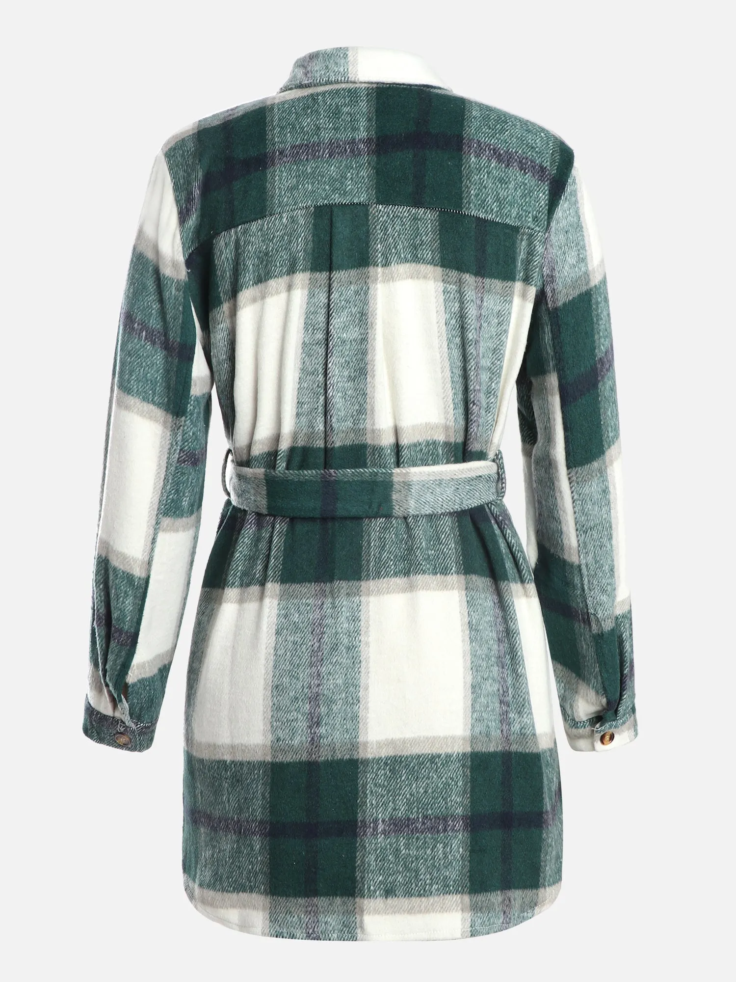 Plaid Thickened Wool Strapped Coat (Deep Jungle Green)