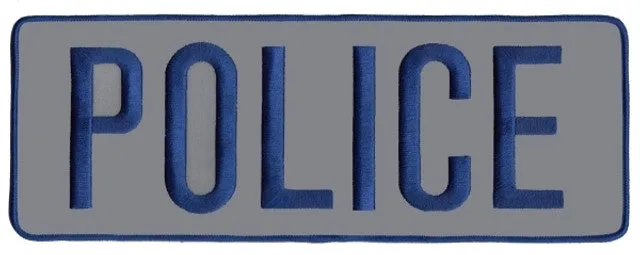 Police Back Patch Reflective Royal/Grey 11x4" - Sew On Backing