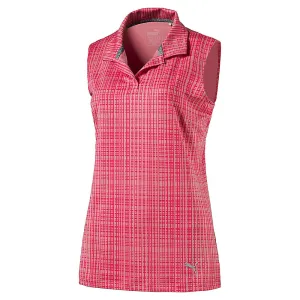 Puma Womens Sleeveless Soft Plaid Golf Polo