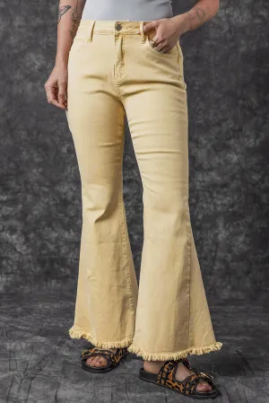 Raw Edge Mid Waist Flared Jeans