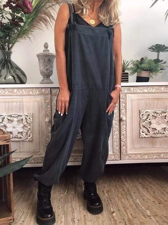 Retro pocket sleeveless jumpsuit