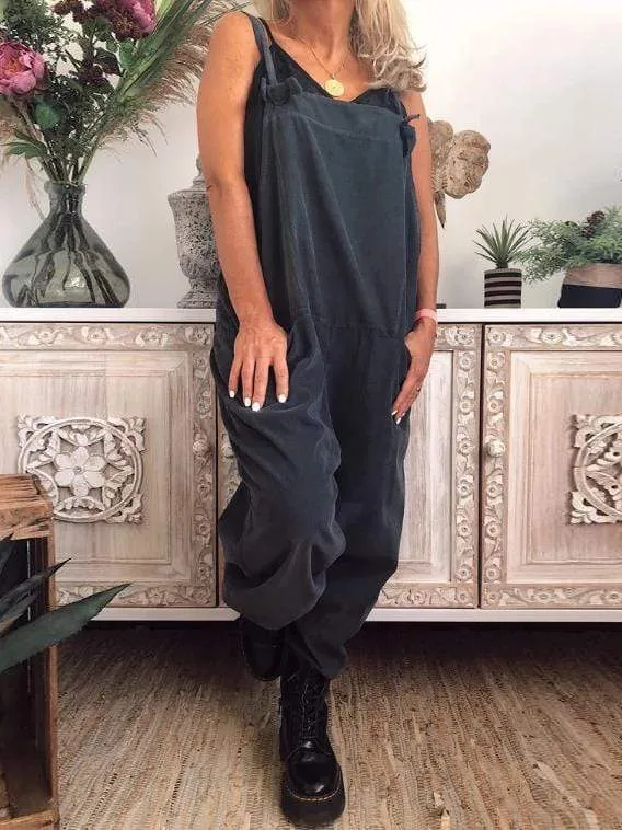 Retro pocket sleeveless jumpsuit