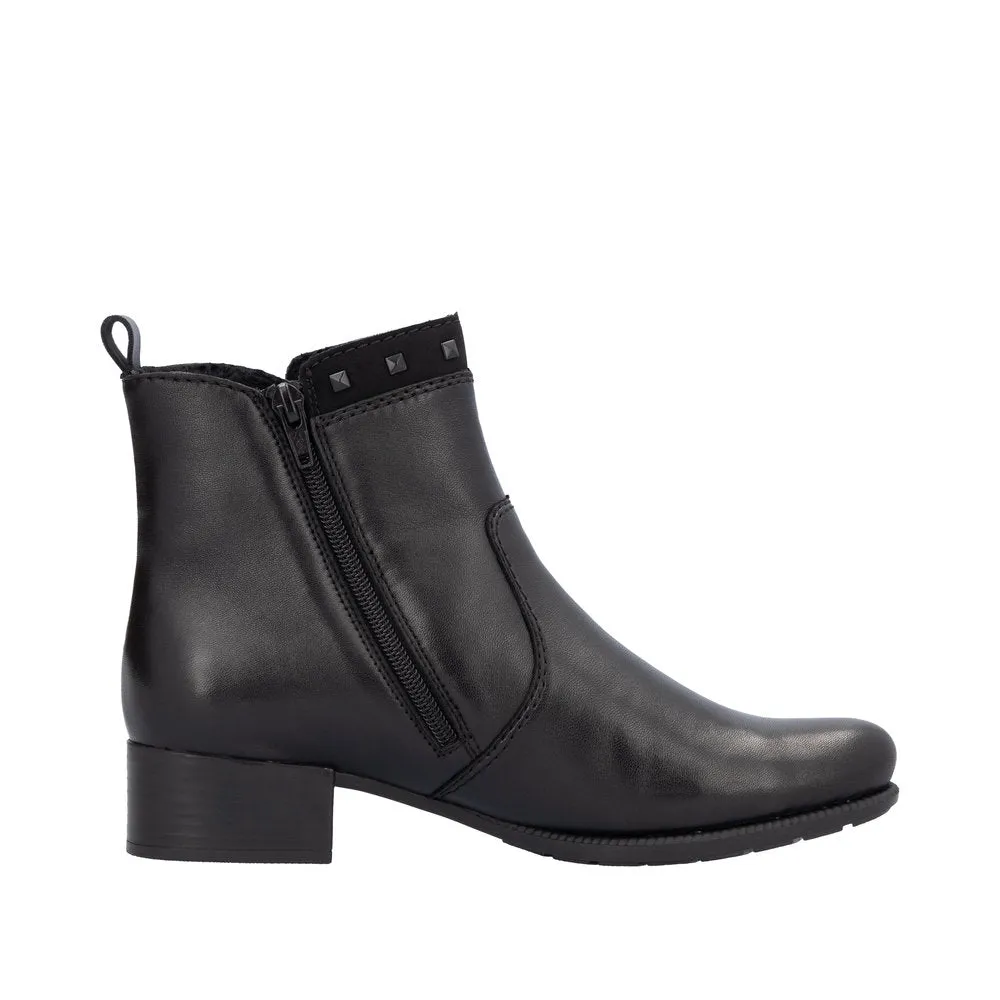 Rieker 78657-00 Ladies Black Leather Side Zip Ankle Boots