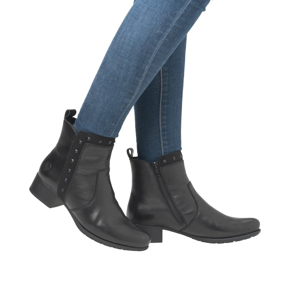 Rieker 78657-00 Ladies Black Leather Side Zip Ankle Boots