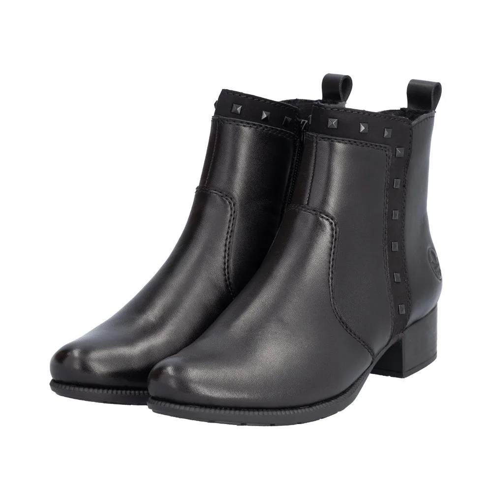 Rieker 78657-00 Ladies Black Leather Side Zip Ankle Boots