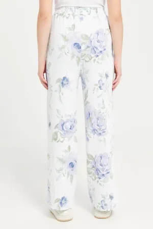 Senior Girls White Floral Wideleg Active Pants