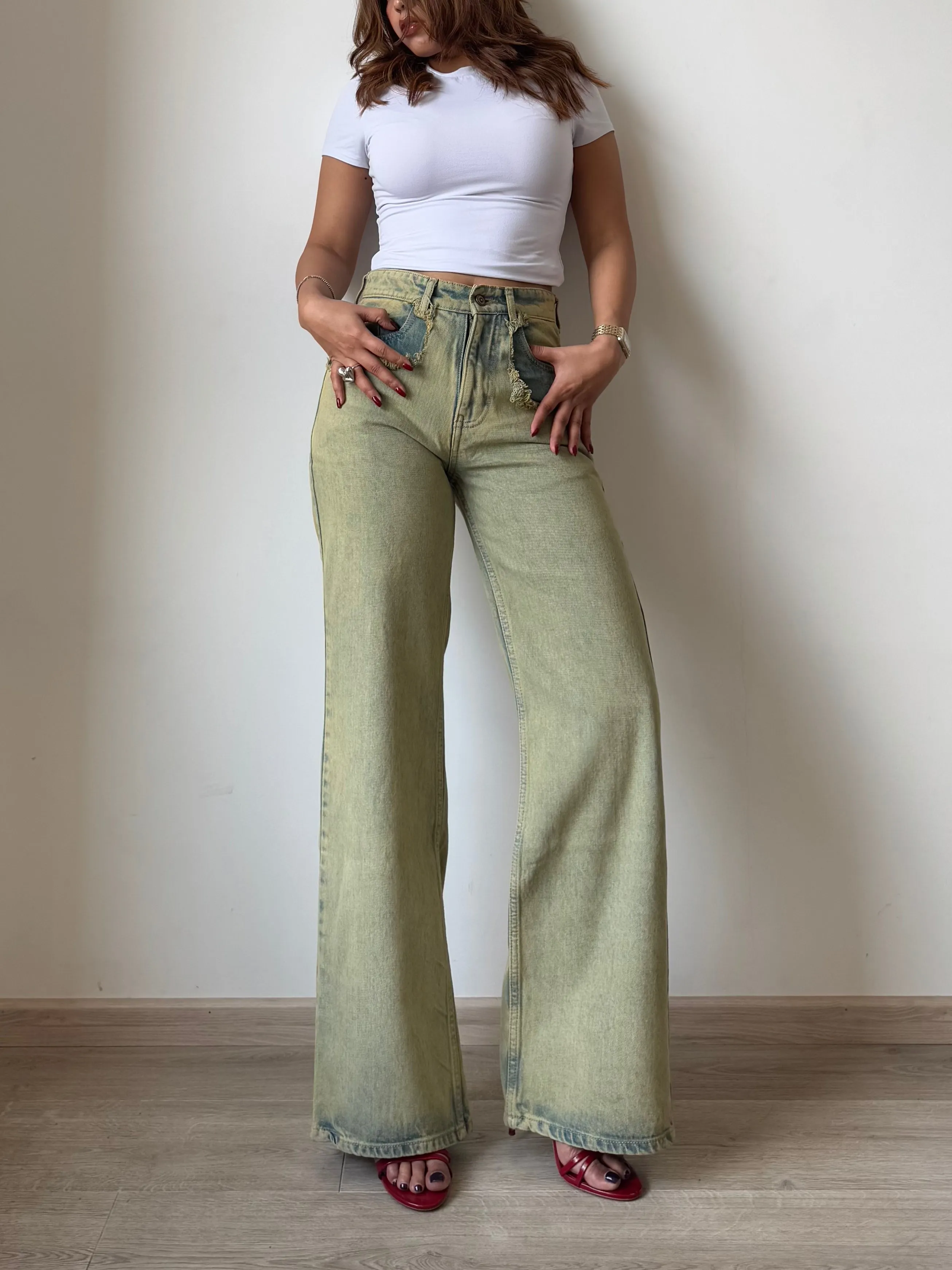 Shanghai Ash Blue Cloud Wide Leg Unisex Jeans