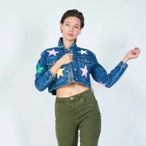 Trendy denim jacket with colorful star print wholesale