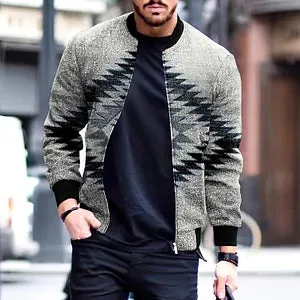 Trendy Gray Ethnic Print Casual Jacket