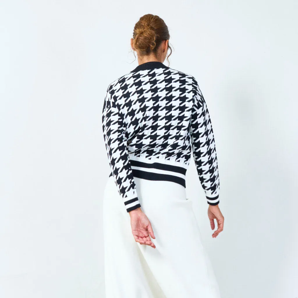 Trendy houndstooth zip-up jacket wholesale