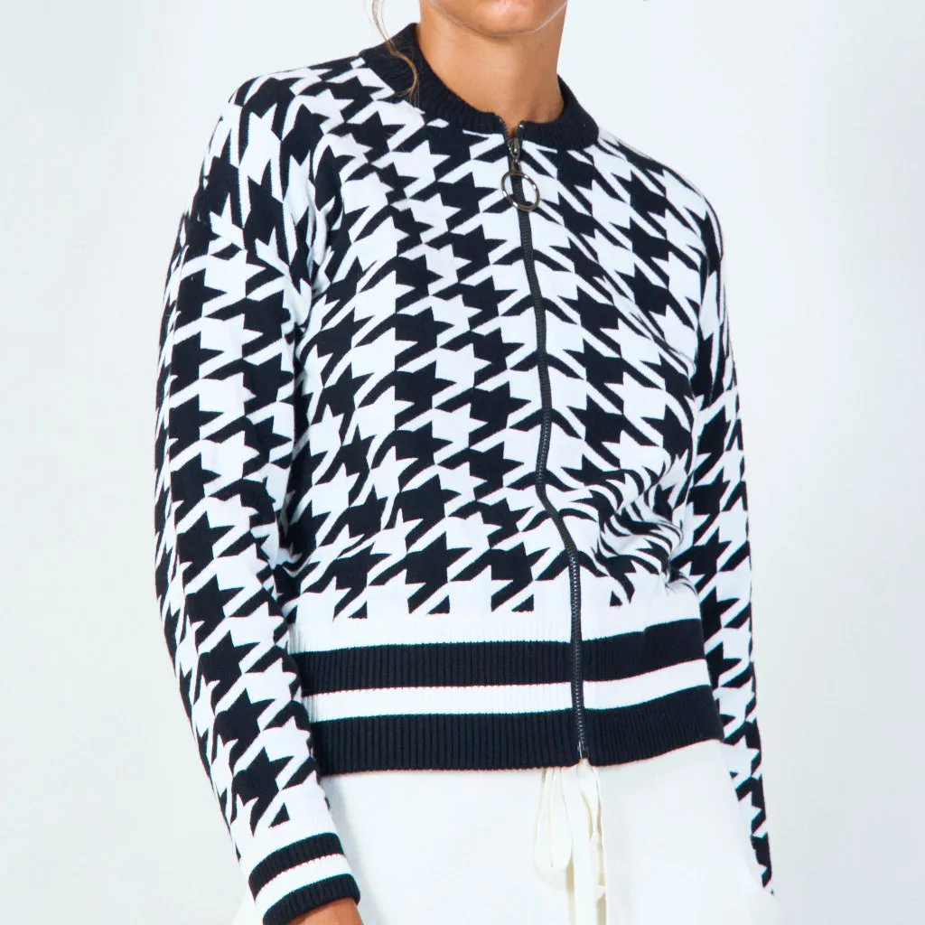 Trendy houndstooth zip-up jacket wholesale