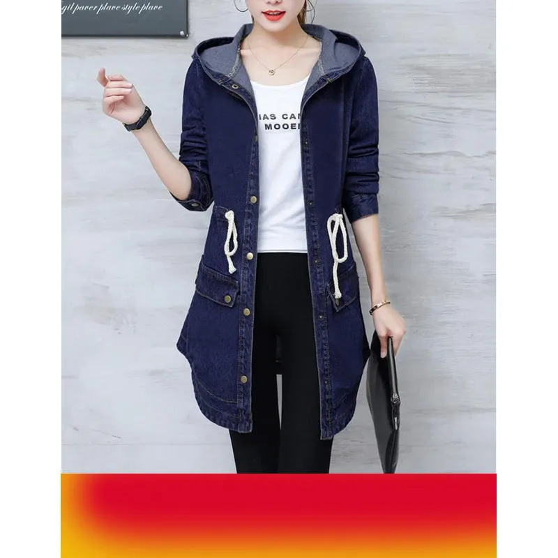 Trendy Winter Elegance Long Full Sleeves Denim Coat with Hood for Ladies