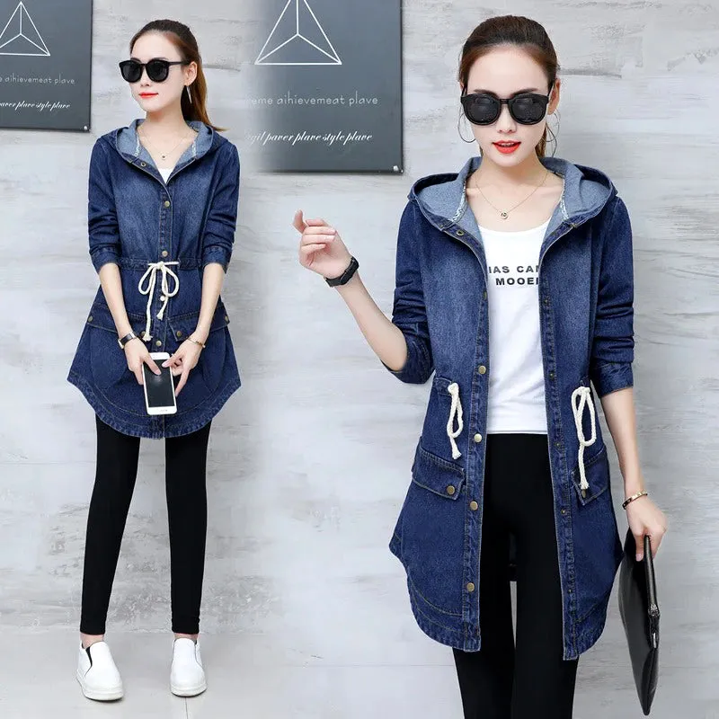 Trendy Winter Elegance Long Full Sleeves Denim Coat with Hood for Ladies