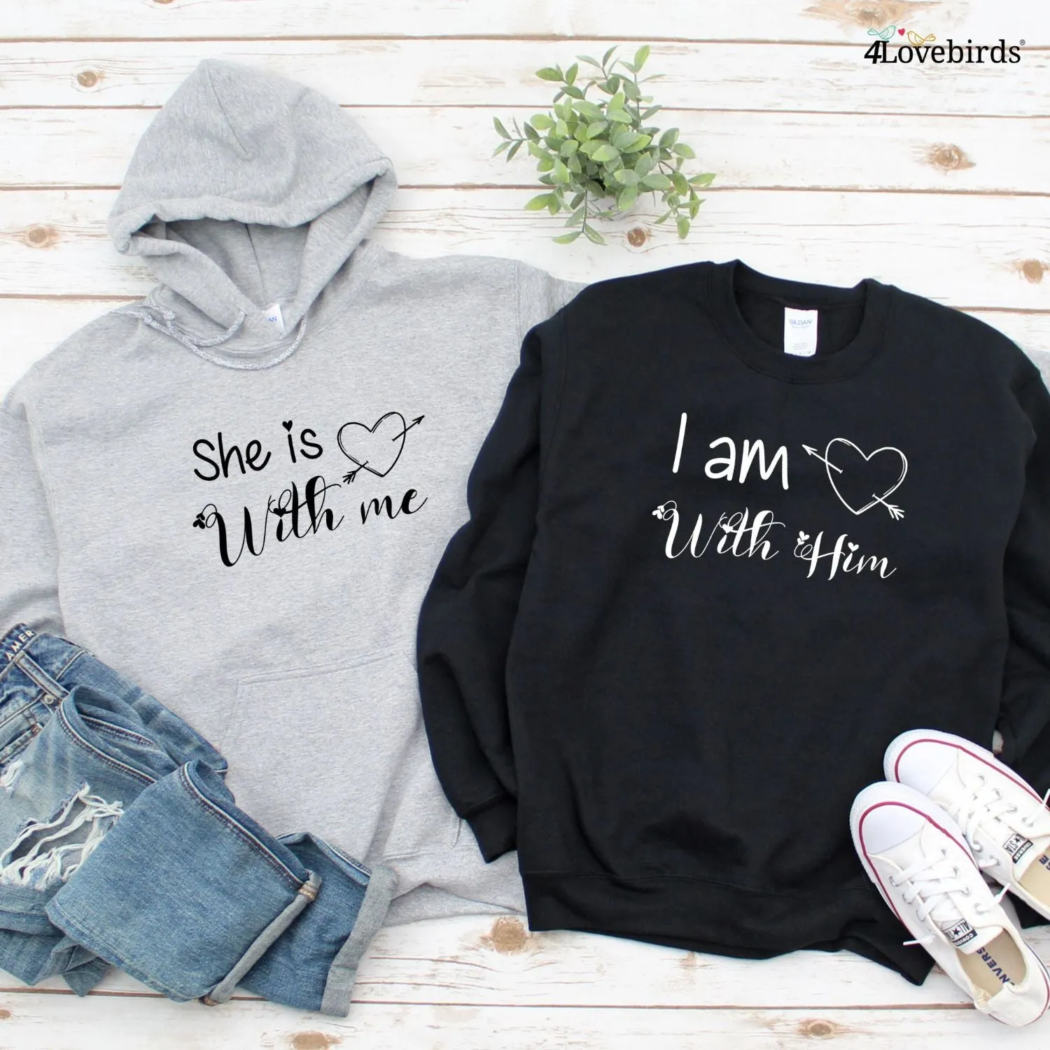 Valentine's Day Matching Outfits Set - 'She is With Me' & 'I am With Him', Gift for Lovebirds