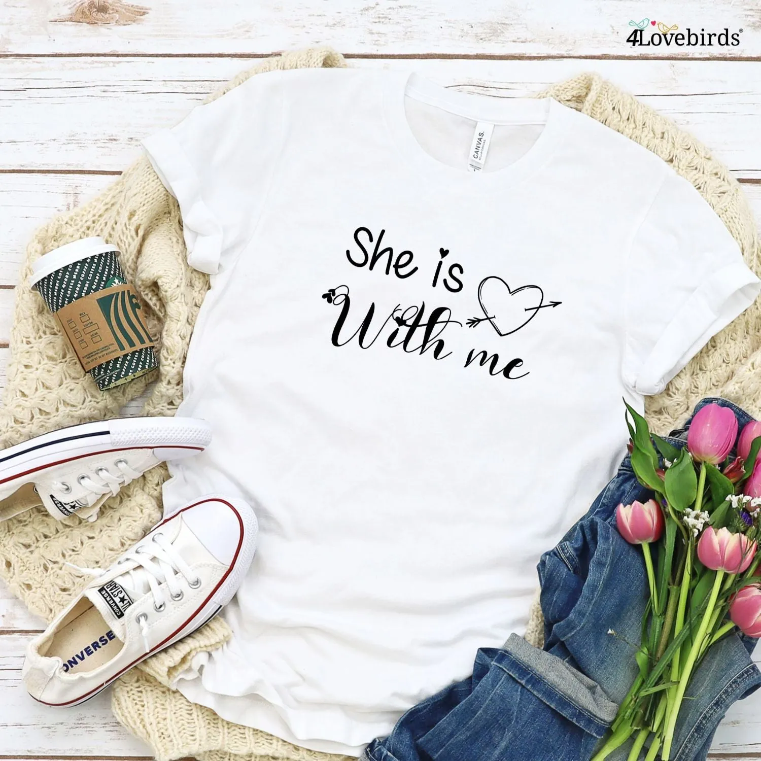 Valentine's Day Matching Outfits Set - 'She is With Me' & 'I am With Him', Gift for Lovebirds