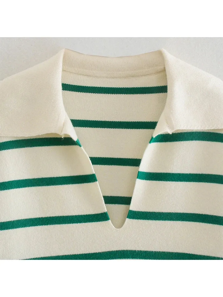 Wenkouban-Christmas Thanksgiving outfits_Vintage Elegant Striped Oversized Casual Loose Green Christmas Sweater